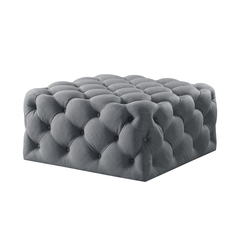 Home Outfitters 33" Light Gray Linen Rolling Tufted Cocktail Ottoman