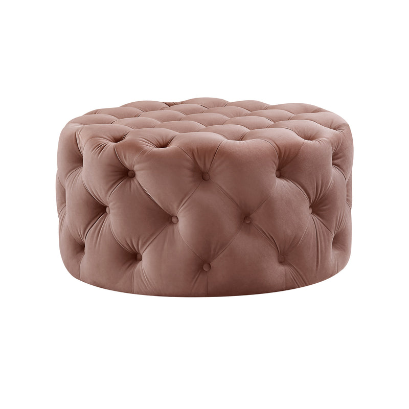 Home Outfitters 33" Blush Velvet Rolling Tufted Round Cocktail Ottoman