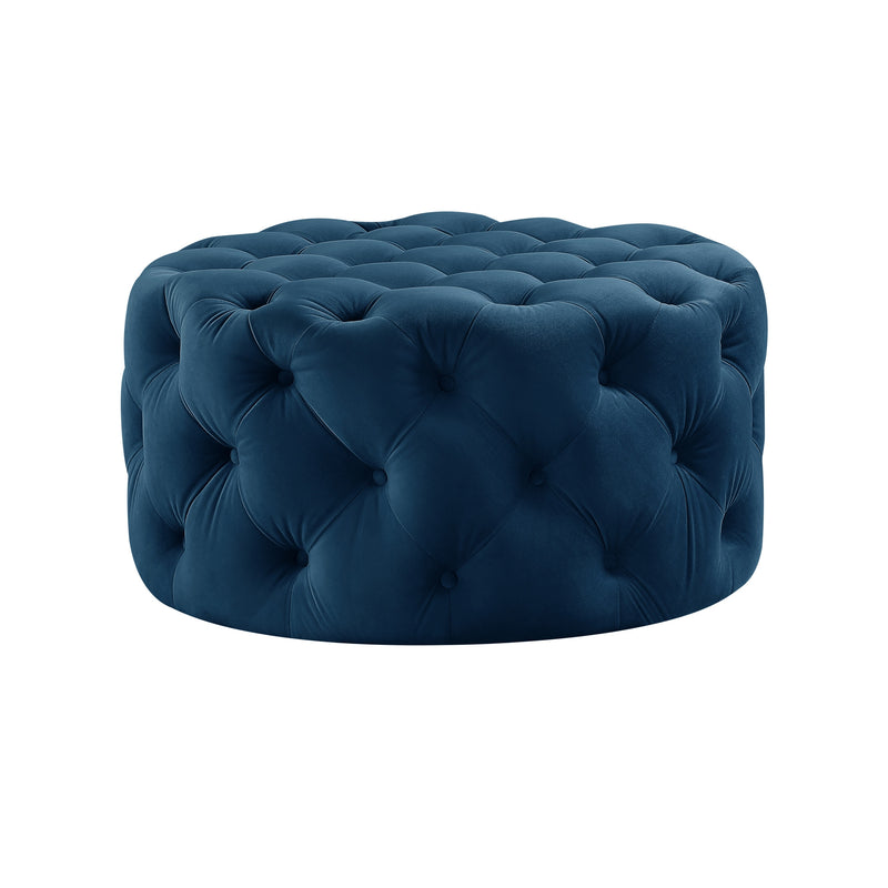 Home Outfitters 33" Navy Blue Velvet Rolling Tufted Round Cocktail Ottoman