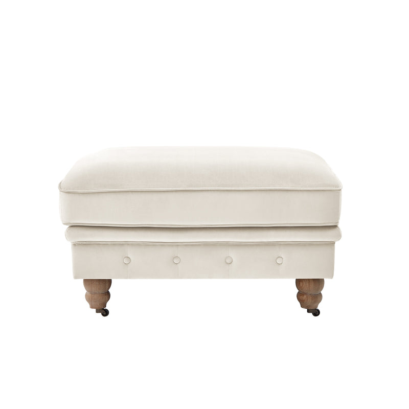 Home Outfitters 25" Beige Velvet And Natural Rolling Tufted Cocktail Ottoman