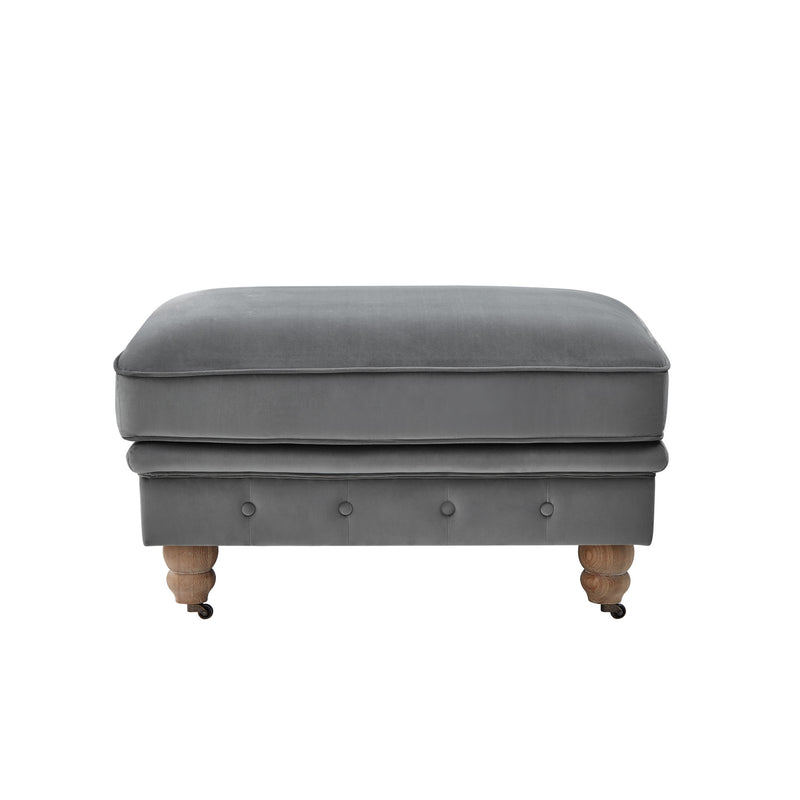 Home Outfitters 25" Gray Velvet And Natural Rolling Tufted Cocktail Ottoman