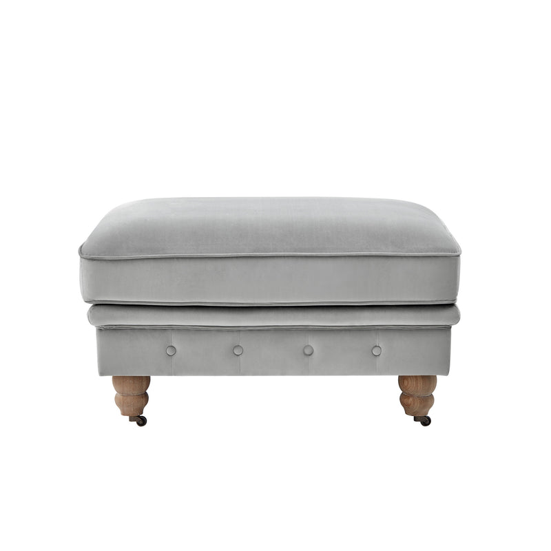 Home Outfitters 25" Gray Velvet And Natural Rolling Tufted Cocktail Ottoman