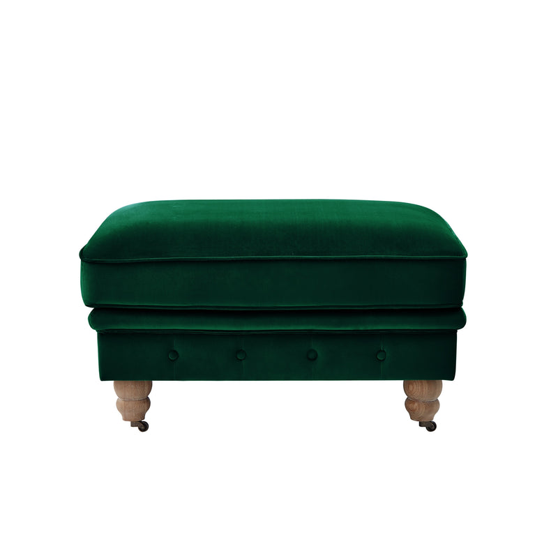 Home Outfitters 25" Hunter Green Velvet And Natural Rolling Tufted Cocktail Ottoman