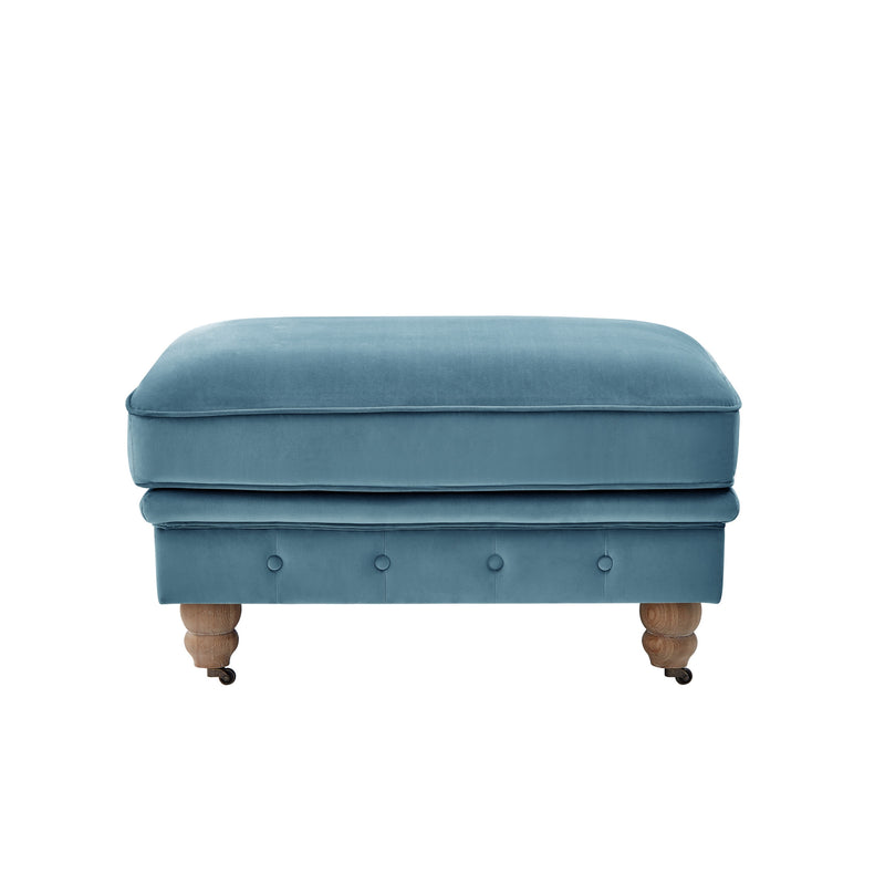 Home Outfitters 25" Teal Blue Velvet And Natural Rolling Tufted Cocktail Ottoman