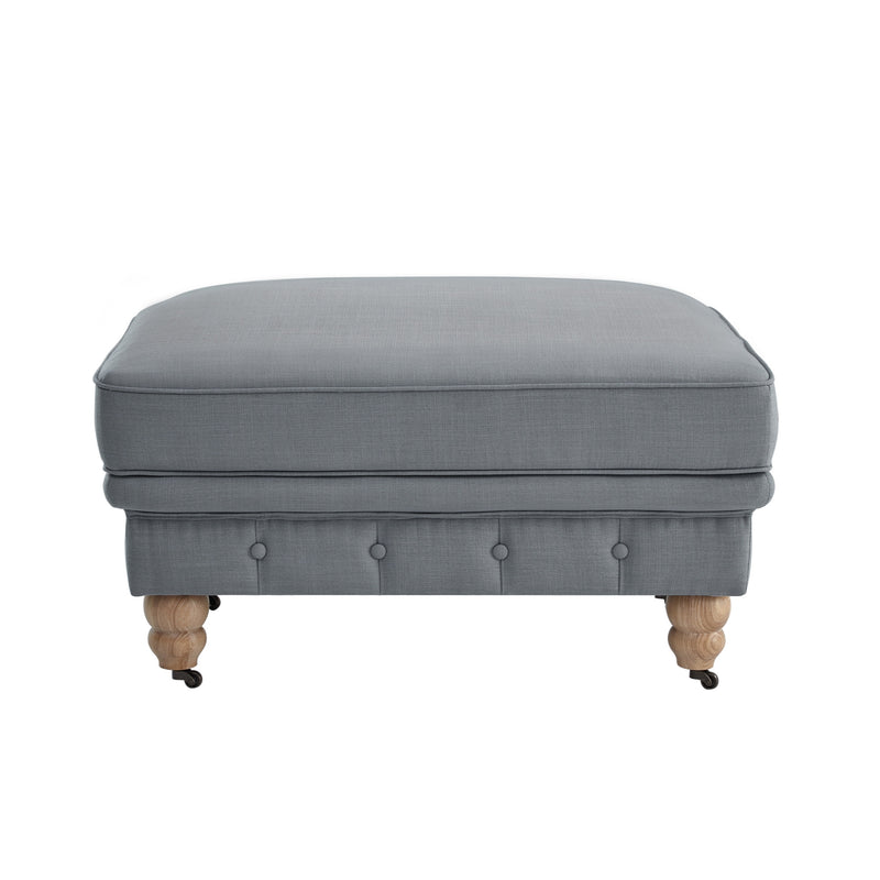 Home Outfitters 25" Gray Linen And Natural Rolling Tufted Cocktail Ottoman