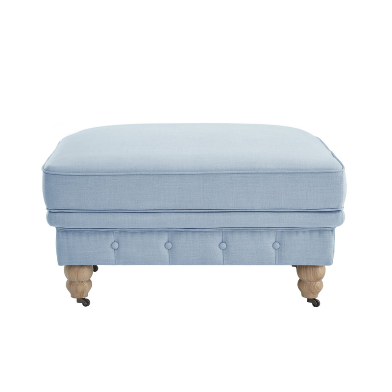 Home Outfitters 25" Light Blue Linen And Natural Rolling Tufted Cocktail Ottoman