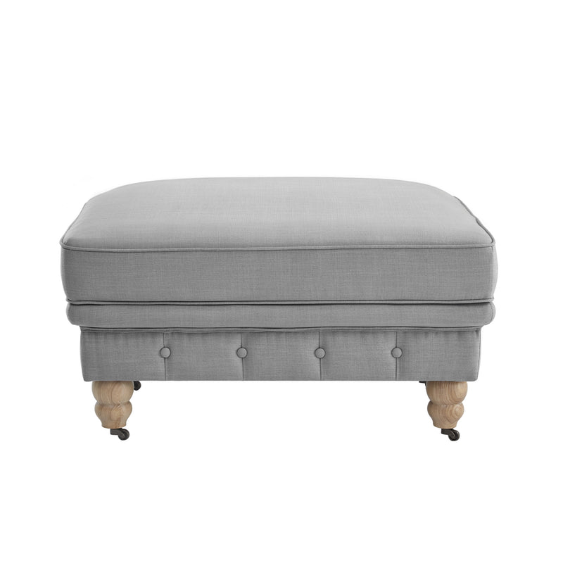 Home Outfitters 25" Light Gray Linen And Natural Rolling Tufted Cocktail Ottoman