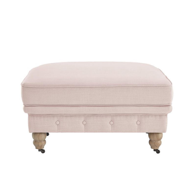 Home Outfitters 25" Pink Linen And Natural Rolling Tufted Cocktail Ottoman