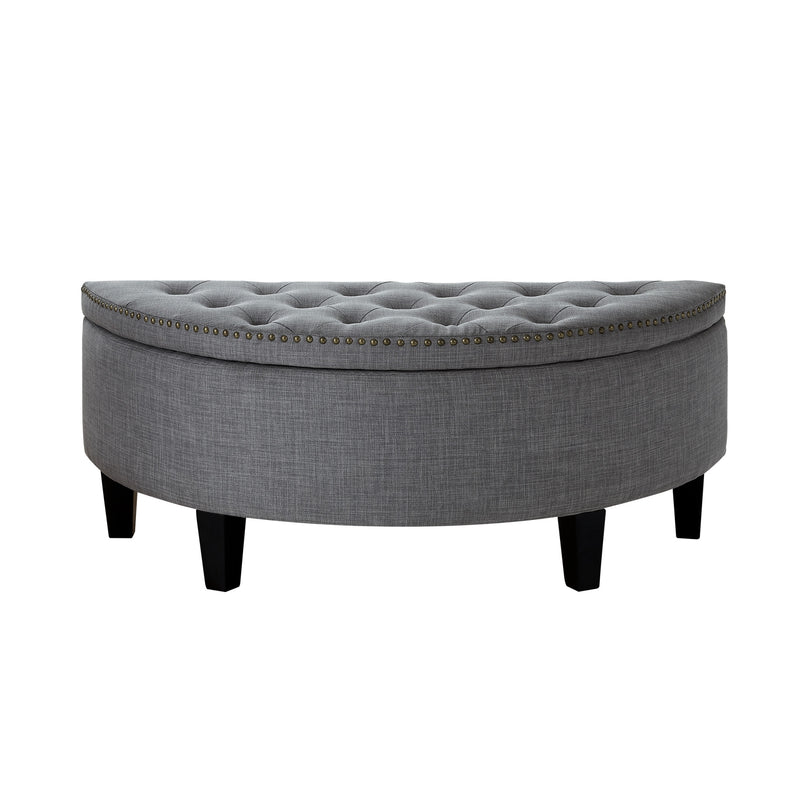 Home Outfitters 44" Light Gray Linen And Black Tufted Half Circle Storage