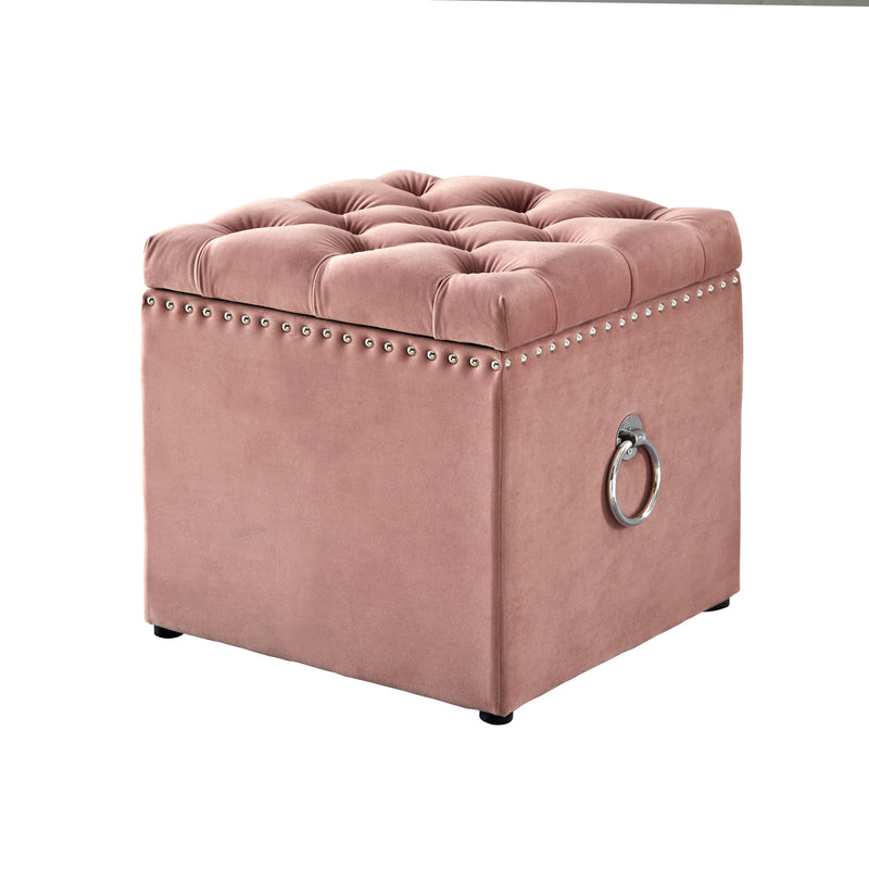 Home Outfitters 18" Blush Velvet And Black Tufted Storage