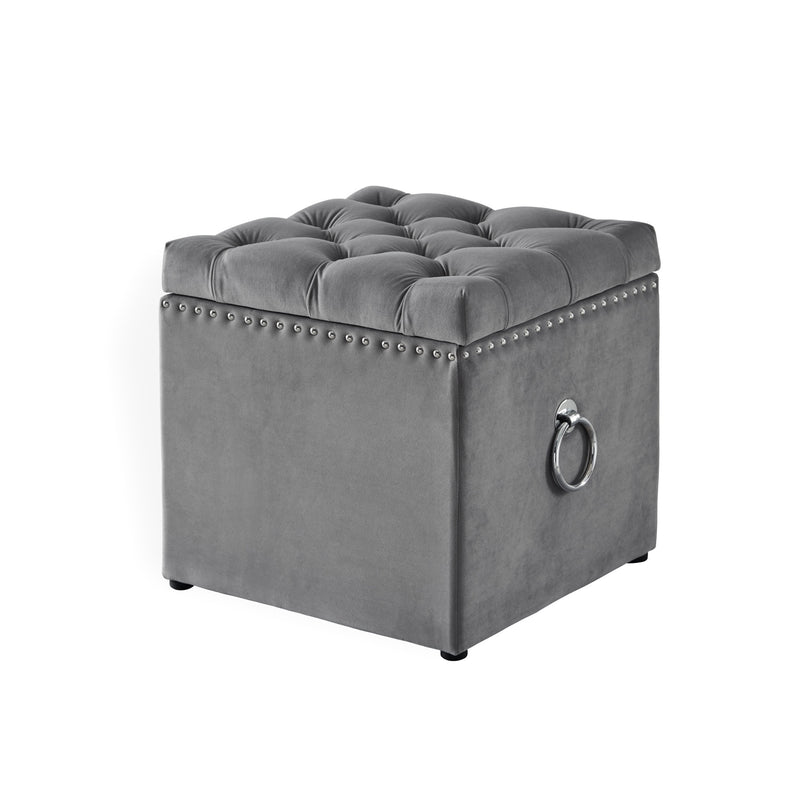 Home Outfitters 18" Gray Velvet And Black Tufted Storage