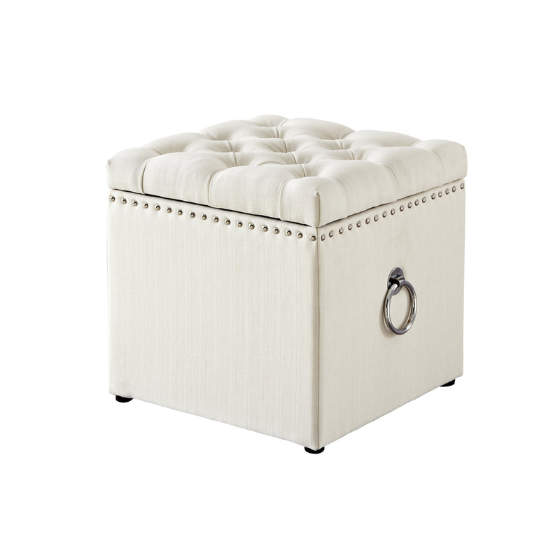 Home Outfitters 18" White Linen And Black Tufted Storage