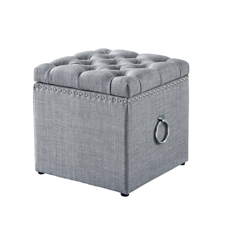 Home Outfitters 18" Light Gray Linen And Black Tufted Storage