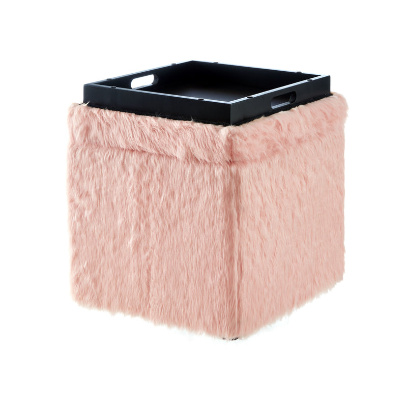 Home Outfitters 18" Blush Faux Fur And Black Storage