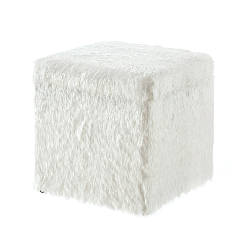 Home Outfitters 18" White Faux Fur And Black Storage