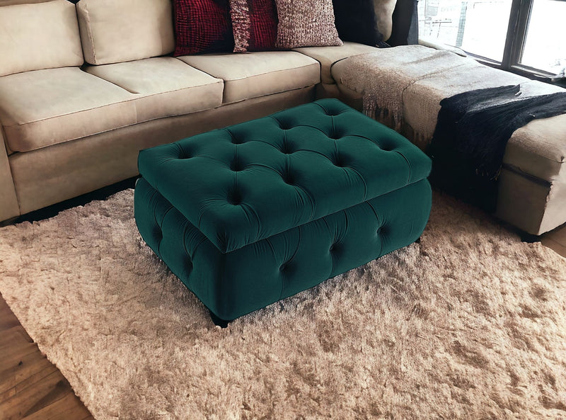 Home Outfitters 25" Green Velvet Tufted Storage Ottoman