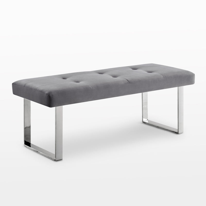 Home Outfitters 48" Gray And Silver Upholstered Velvet Bench