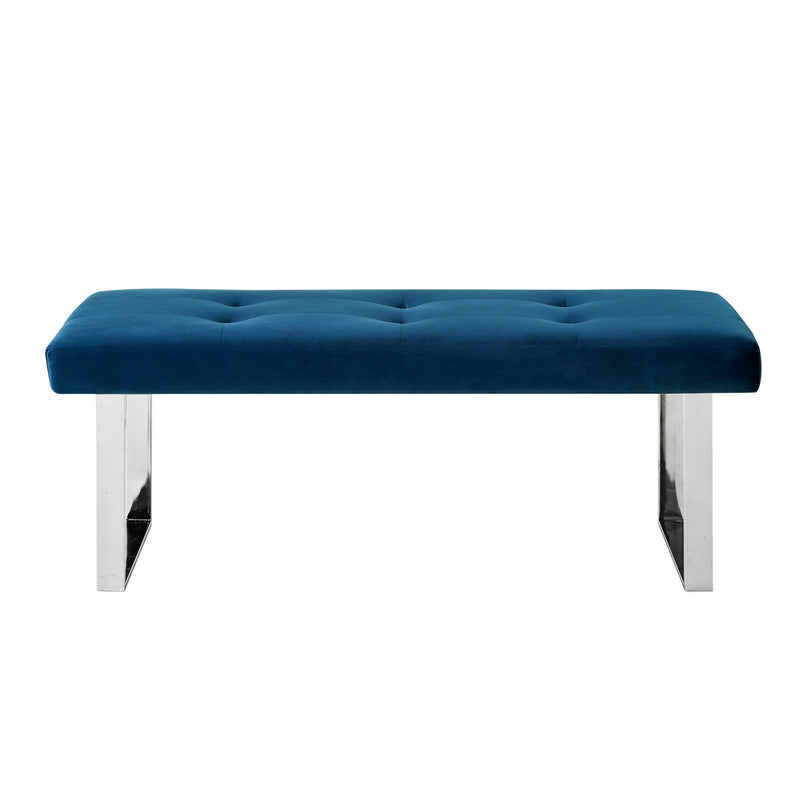 Home Outfitters 48" Navy Blue And Silver Upholstered Velvet Bench