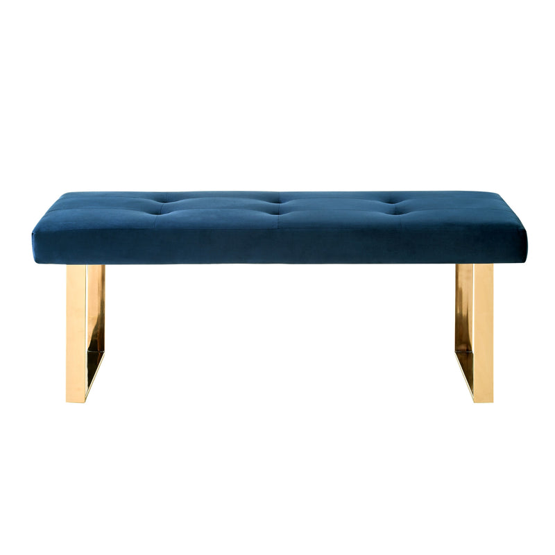 Home Outfitters 48" Navy Blue And Gold Upholstered Velvet Bench