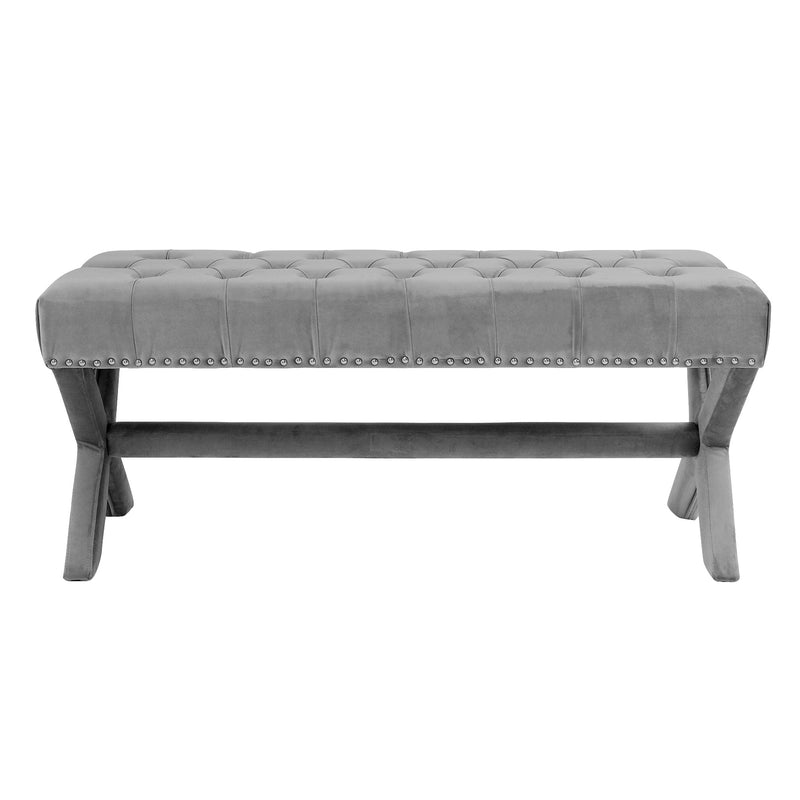 Home Outfitters 45" Gray Upholstered Velvet Bench