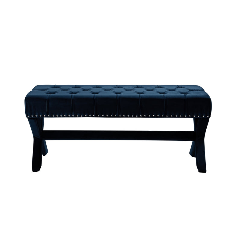 Home Outfitters 45" Dark Blue Upholstered Velvet Bench