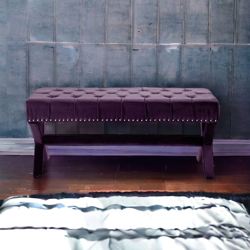 Home Outfitters 45" Plum And Purple Upholstered Velvet Bench