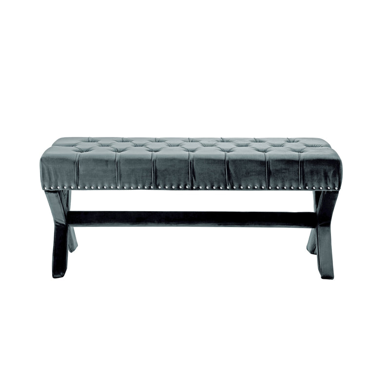 Home Outfitters 45" Slate Blue Upholstered Velvet Bench