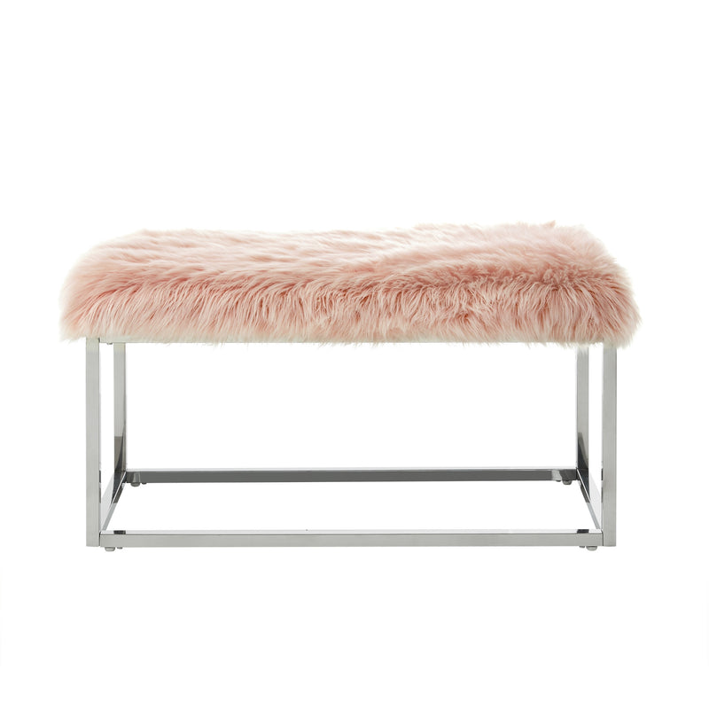 Home Outfitters 40" Rose And Silver Upholstered Faux Fur Bench