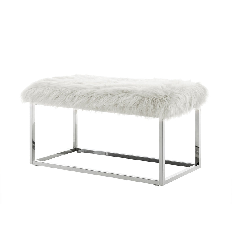 Home Outfitters 40" White And Silver Upholstered Faux Fur Bench