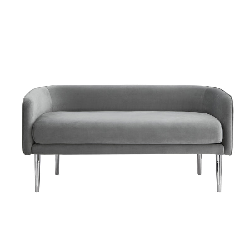 Home Outfitters 50" Gray And Silver Upholstered Velvet Bench