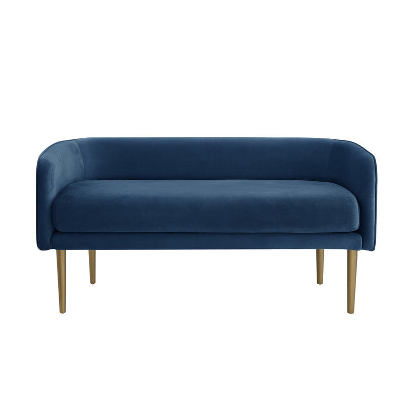 Home Outfitters 50" Navy Blue And Brown Upholstered Velvet Bench