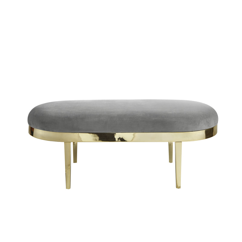 Home Outfitters 48" Gray And Gold Upholstered Velvet Bench