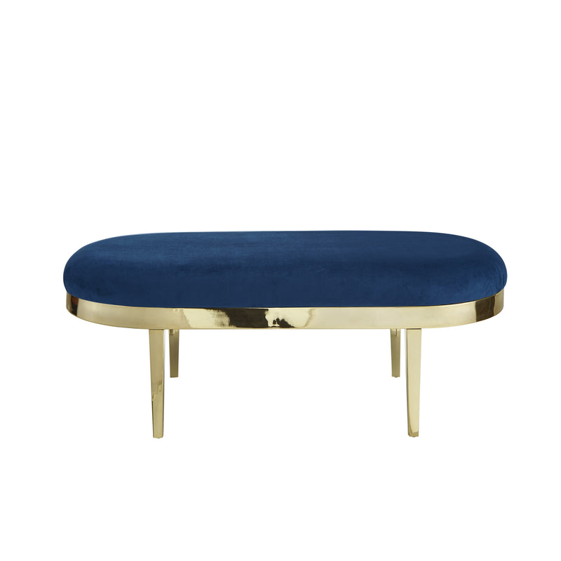 Home Outfitters 48" Navy Blue And Gold Upholstered Velvet Bench