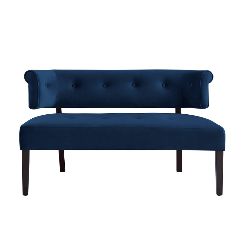 Home Outfitters 48" Navy Blue And Black Upholstered Velvet Bench