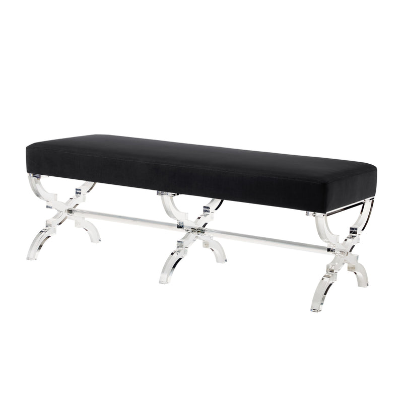 Home Outfitters 48" Black And Clear Upholstered Velvet Bench