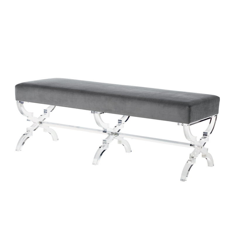 Home Outfitters 48" Gray And Clear Upholstered Velvet Bench