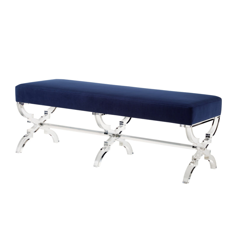 Home Outfitters 48" Navy Blue And Clear Upholstered Velvet Bench