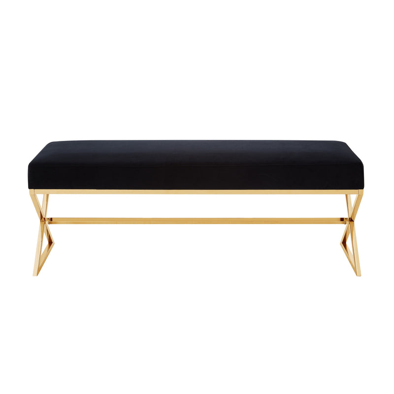 Home Outfitters 48" Black And Gold Upholstered Velvet Bench