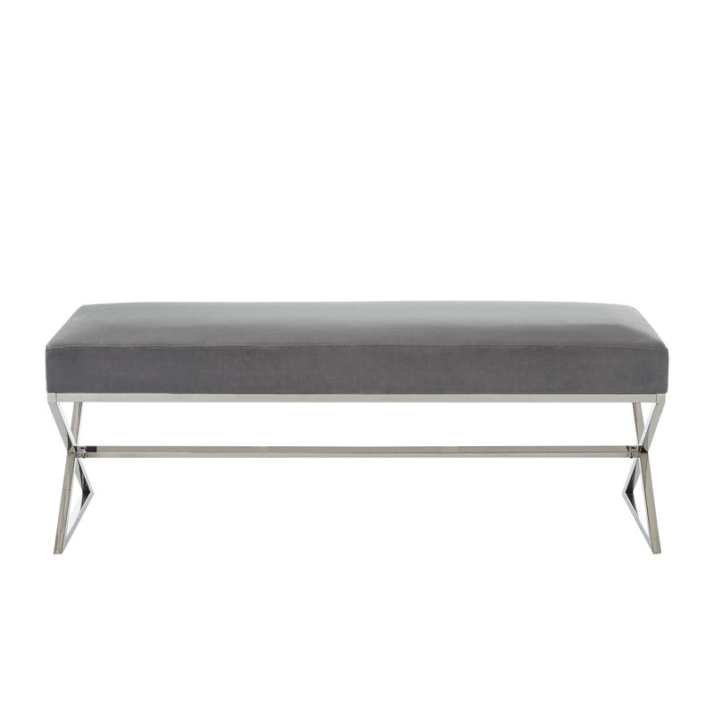 Home Outfitters 48" Gray And Silver Upholstered Velvet Bench