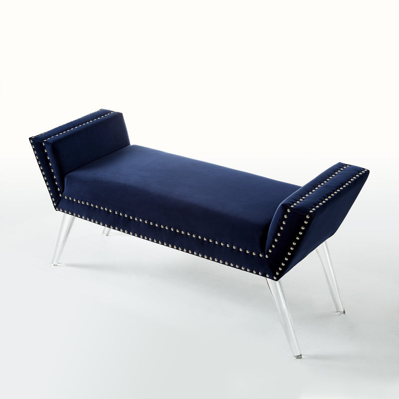 Home Outfitters 45" Navy Blue And Clear Upholstered Velvet Bench