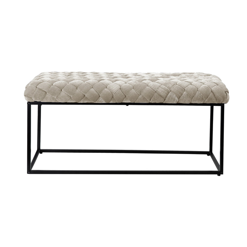 Home Outfitters 39" Cream And Black Upholstered Velvet Bench