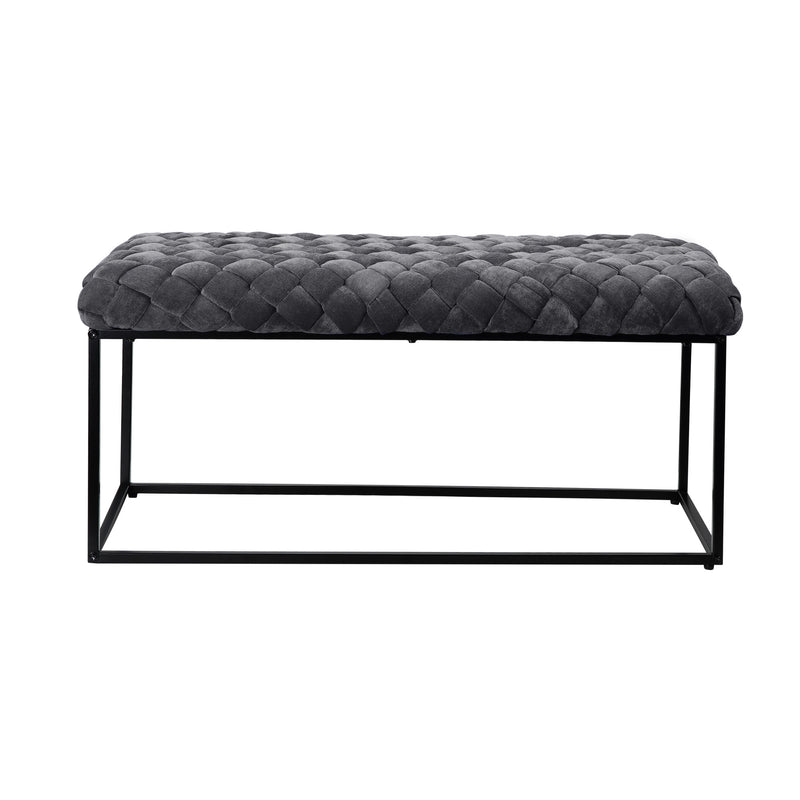 Home Outfitters 39" Gray And Black Upholstered Velvet Bench