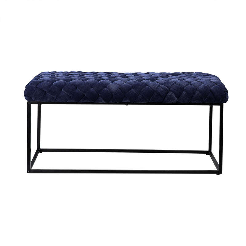 Home Outfitters 39" Navy Blue And Black Upholstered Velvet Bench