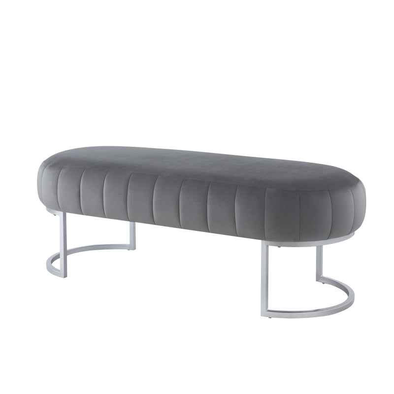 Home Outfitters 53" Gray and Silver Upholstered Velvet Bench