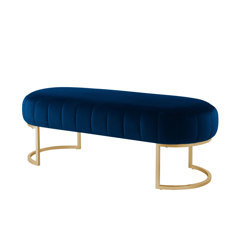 Home Outfitters 53" Navy Blue And Gold Upholstered Velvet Bench