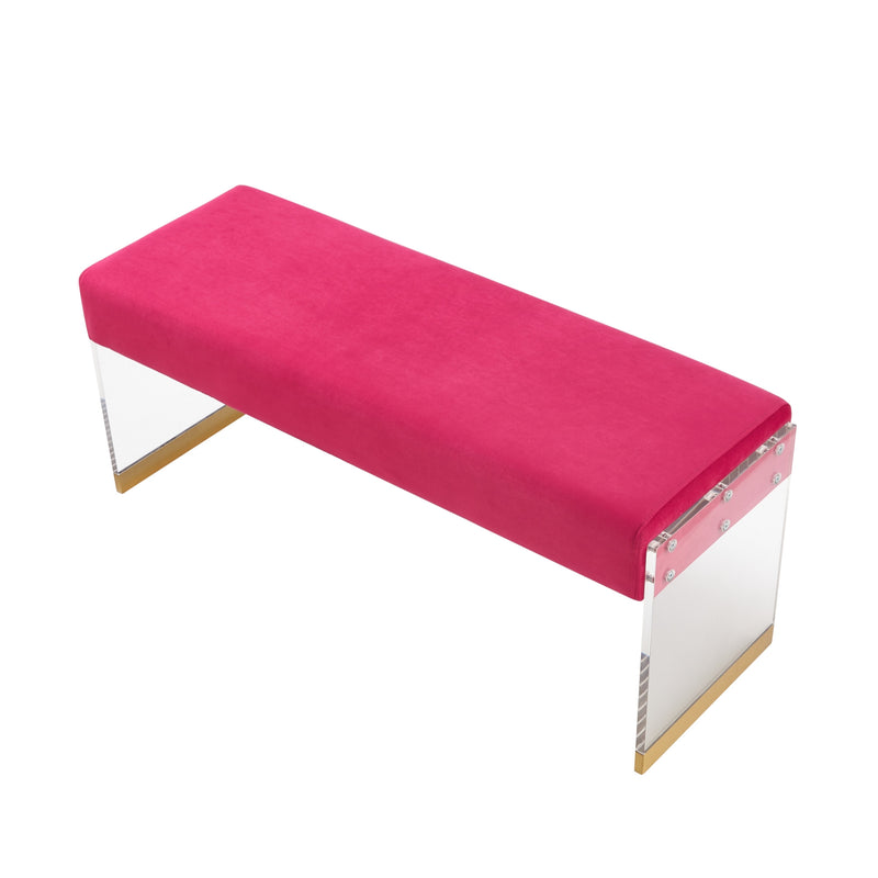 Home Outfitters 42" Fuchsia And Clear Upholstered Velvet Bench