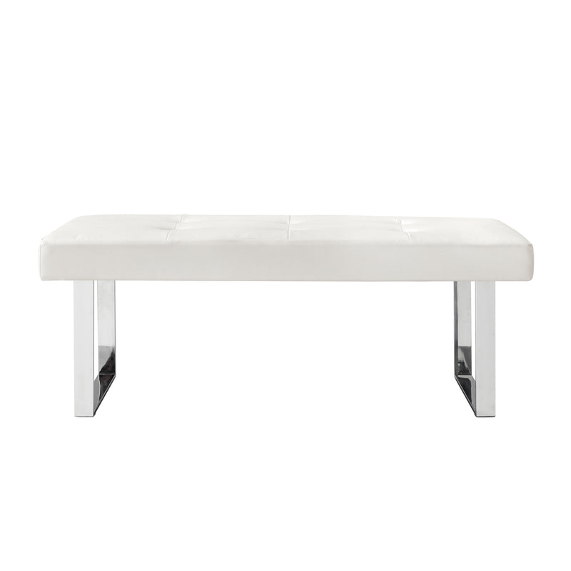 Home Outfitters 48" White and Silver Upholstered Faux Leather Bench