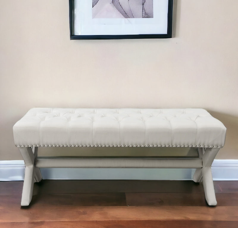 Home Outfitters 45" Cream Upholstered Linen Bench