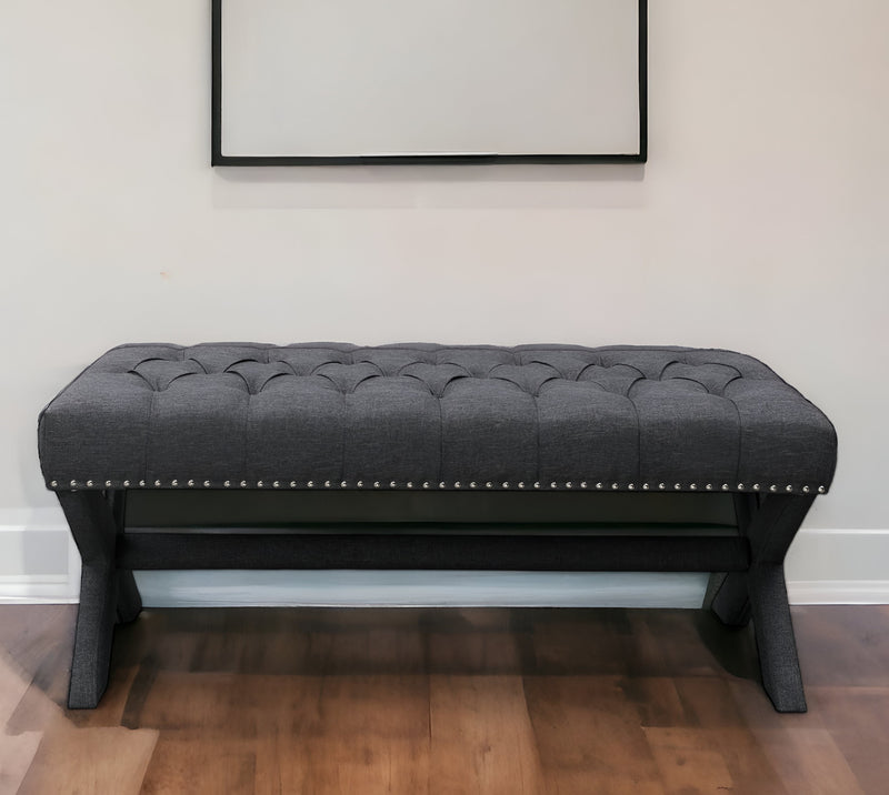 Home Outfitters 45" Dark Gray Upholstered Linen Bench