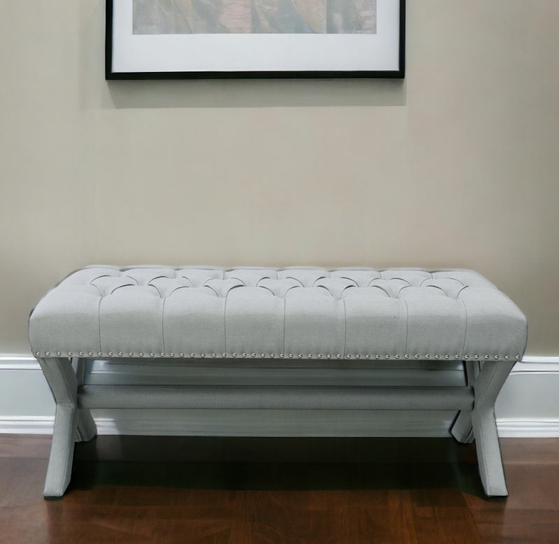 Home Outfitters 45" Light Gray Upholstered Linen Bench